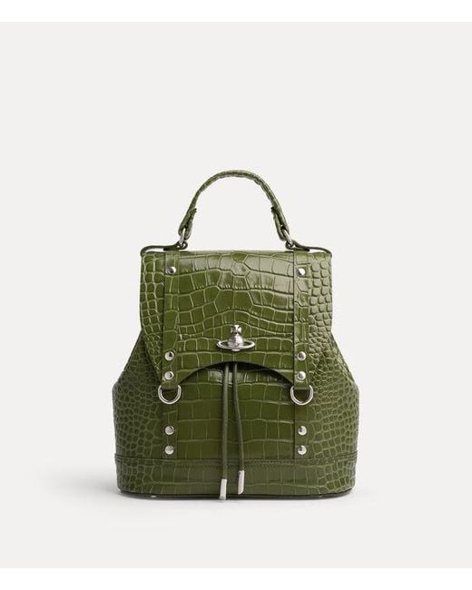 Vivienne Westwood Green Max Small Backpack Emboss Croc Leather