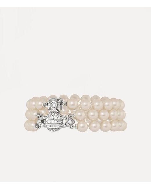 Vivienne Westwood Natural Graziella Three Row Pearl Bracelet Glass Pearls Cubic Zirconia