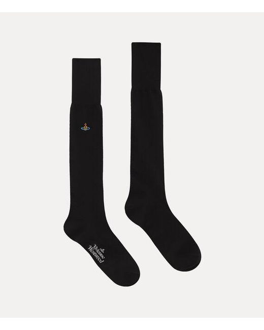 Vivienne Westwood Black Uni Colour Plain Knee High Socks Cotton
