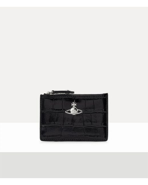 Vivienne Westwood Black Slim Long Card Holder Emboss Croc Leather