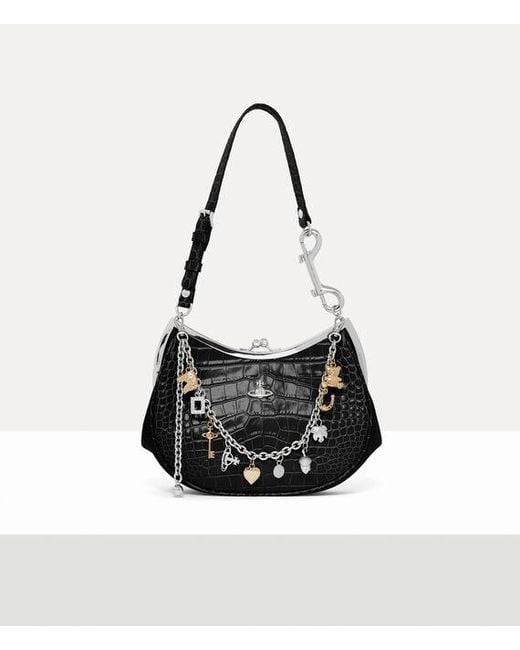 Vivienne Westwood White Charm Frame Purse Emboss Croc Leather
