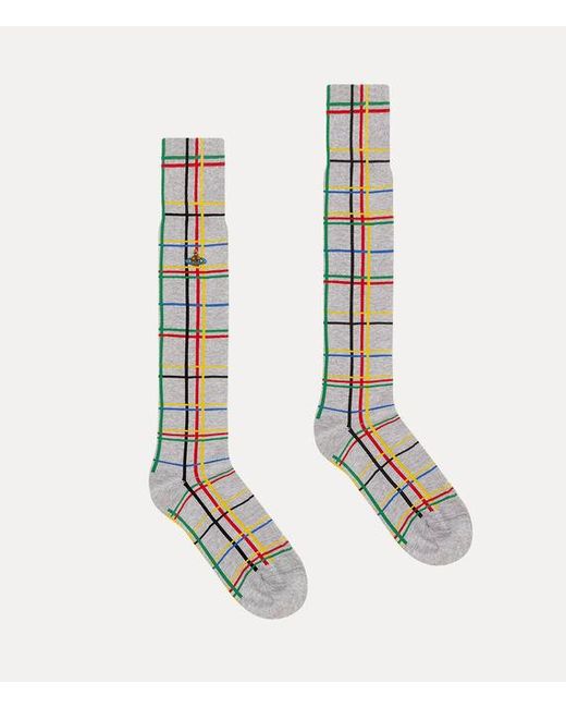 Vivienne Westwood White Abstract Check High Sock Abstract Check