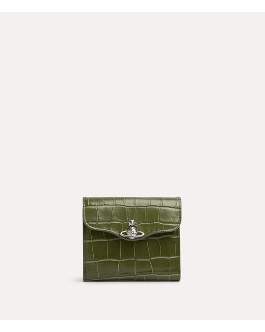 Vivienne Westwood Green Hunter Flap Wallet Emboss Croc Leather