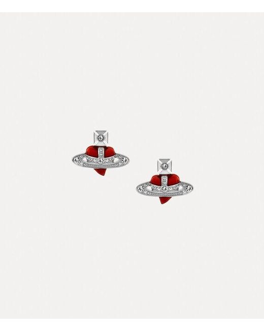 Vivienne Westwood White New Diamante Heart Earrings Cubic Zirconia Enamel