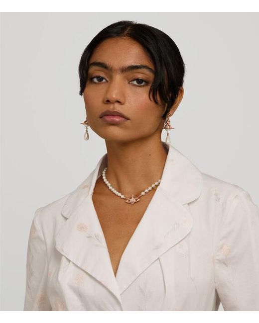 Vivienne Westwood White Mini Bas Relief Pearl Choker Glass Pearls Cubic Zirconia