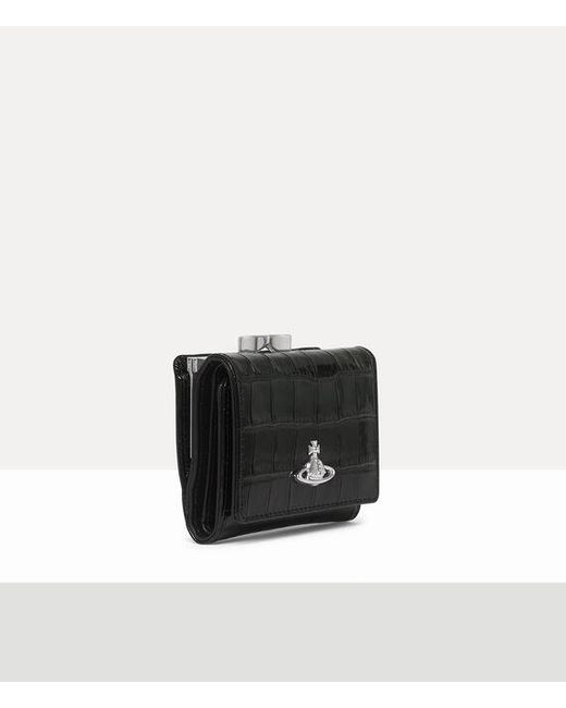 Vivienne Westwood Black Small Frame Wallet Emboss Croc Leather