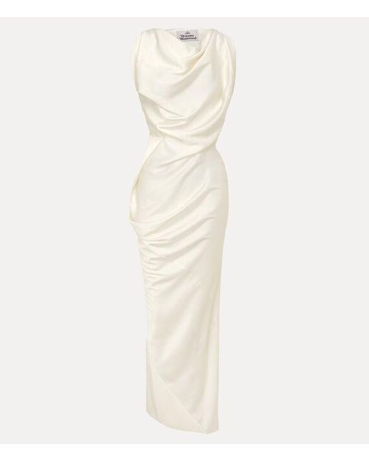 Vivienne Westwood White Long Fond Dress Fluid Satin