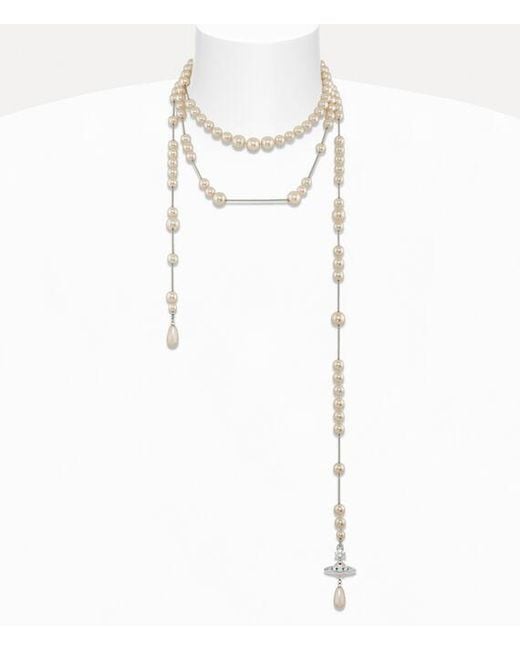 Vivienne Westwood White Broken Pearl Necklace Swarovski Crystals