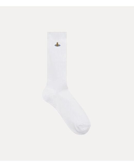 Vivienne Westwood White Ribbed Crew Sock Ribbed Crew Cotton