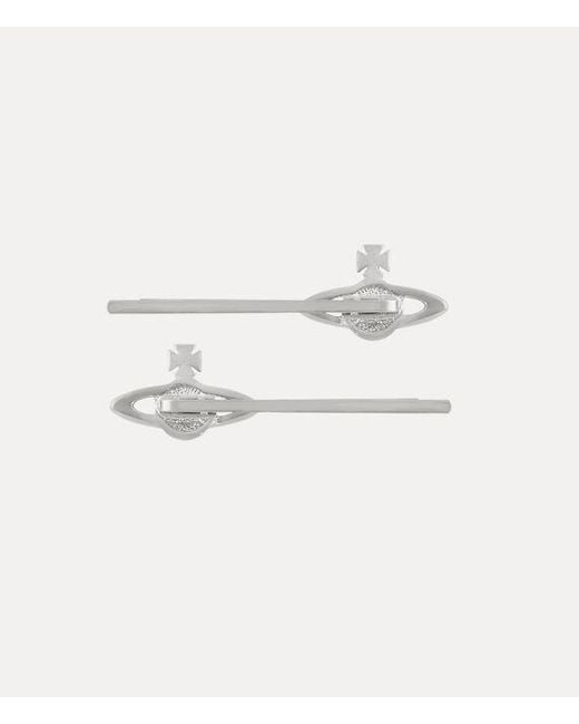 Vivienne Westwood White Mini Bas Relief Bobby Pin Pair Cubic Zirconia