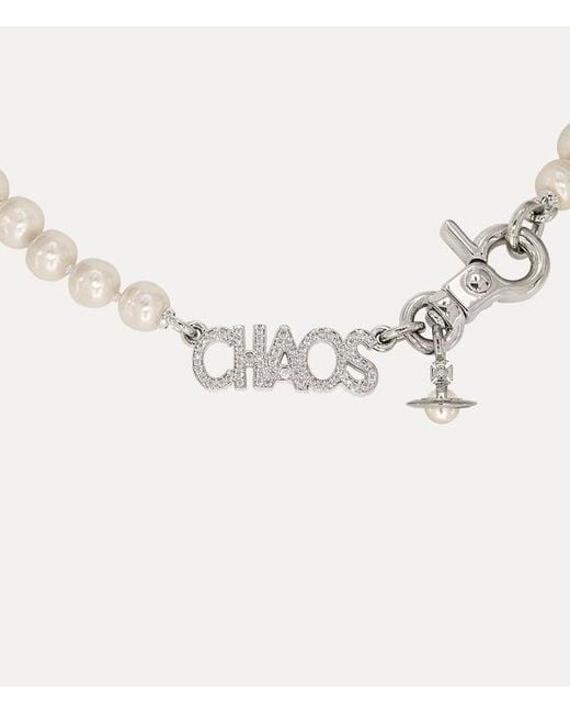 Vivienne Westwood White Chaos Pearl Necklace Cubic Zirconia Glass Pearls