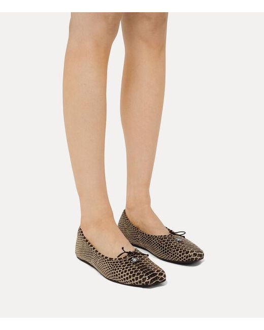 Vivienne Westwood Natural Brigitte Ballerina Shoe Snake-Effect Leather