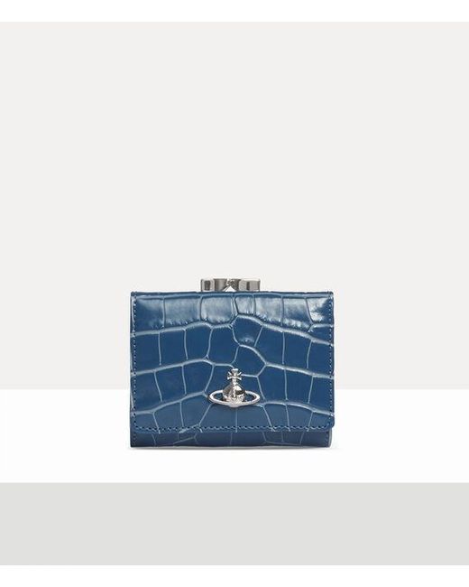 Vivienne Westwood Blue Small Frame Wallet Emboss Croc Leather