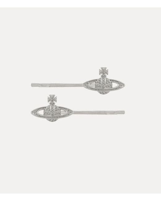 Vivienne Westwood White Mini Bas Relief Bobby Pin Pair Cubic Zirconia