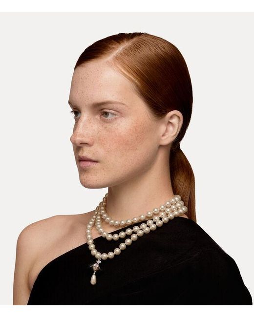 Vivienne Westwood White Three Row Pearl Drop Choker Brass