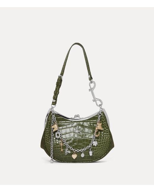 Vivienne Westwood Green Charm Frame Purse Emboss Croc Leather