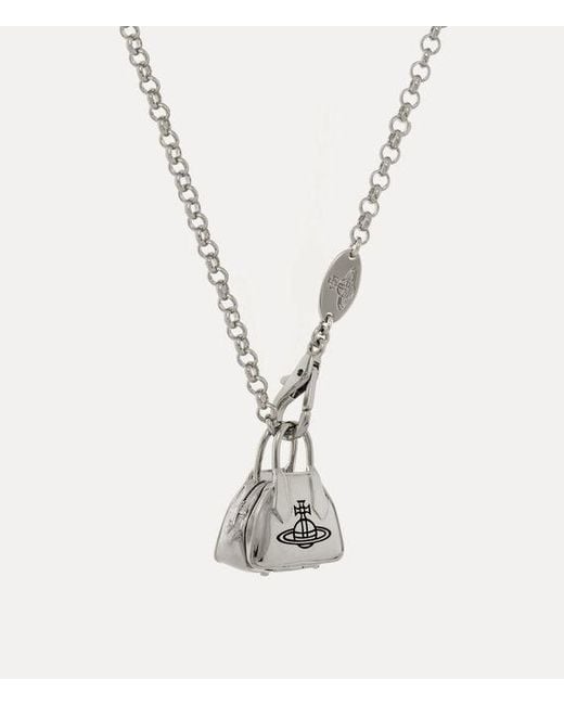 Vivienne Westwood White Yasmine Long Pendant Necklace Brass