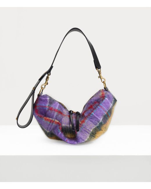 Vivienne Westwood Purple Agnes Small Shoulder Bag Tartan Mohair Multicolor