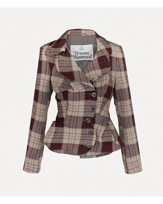 Vivienne Westwood Brown Drunken Tailored Jacket Viscose / Wool Red-check 38 Women