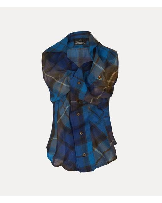 Vivienne Westwood Blue Short Sleeve Drunken Shirt Buchanan Tartan Wool