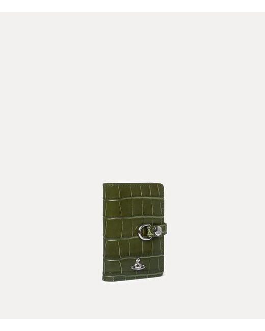 Vivienne Westwood Green Vertical Flap Card Holder Emboss Croc Leather
