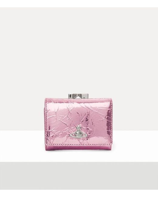 Vivienne Westwood Pink Small Frame Wallet Metallic Crinkle