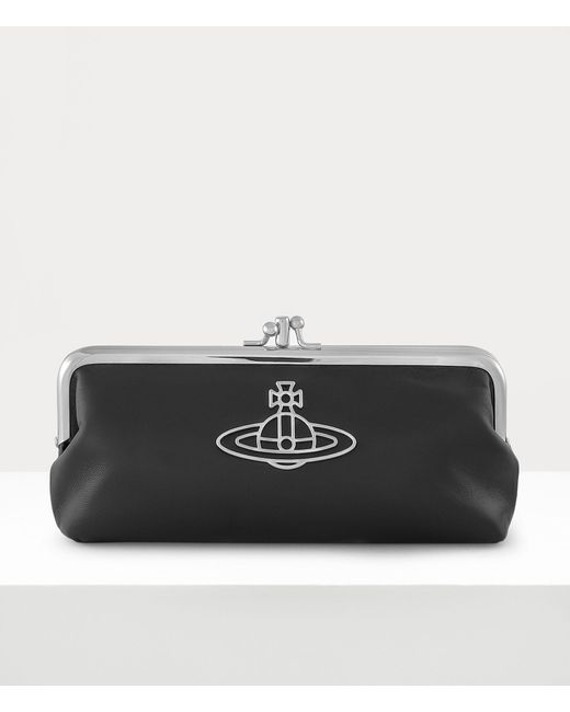 Vivienne Westwood Black Thin Line Orb Db Frame Purse With Chain