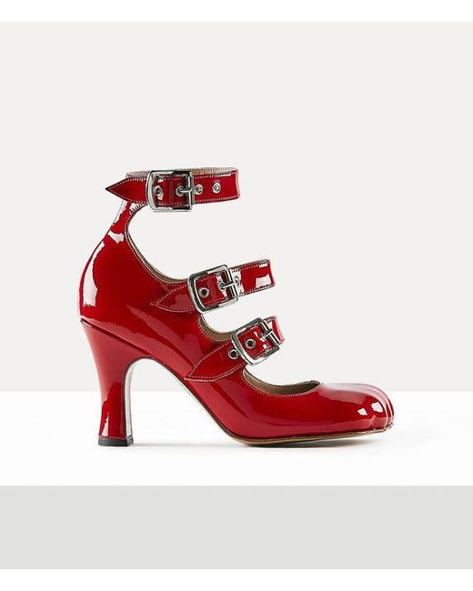 Vivienne Westwood Red Animal Toe Three-Strap Shoe Patent Leather