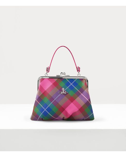 Vivienne Westwood White Granny Frame Purse Saffiano Printed Candy-tartan