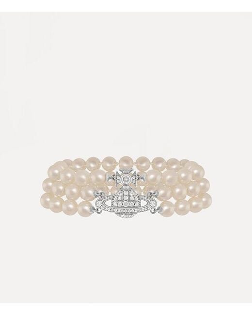 Vivienne Westwood Natural Graziella Three Row Pearl Bracelet Glass Pearls Cubic Zirconia