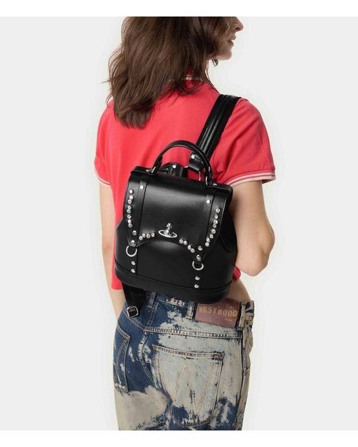 Vivienne Westwood Black Max Small Backpack Smooth Leather + Studs 1