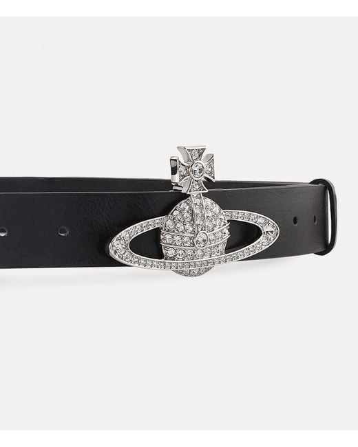 Vivienne Westwood Medium Bas Relief Belt Brass Platinum-crystal-crystal-black-leather S Unisex