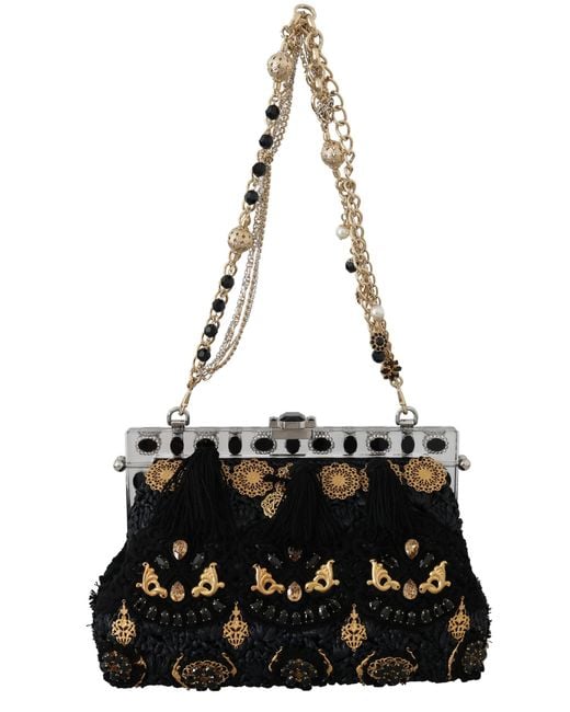 Dolce & Gabbana Vanda Black Tassel Gold Baroque Crystal Purse | Lyst