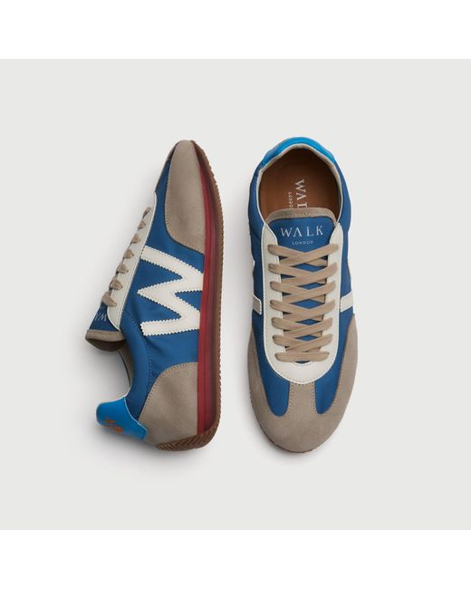 Walk London Blue Retro Runner Trainer for men