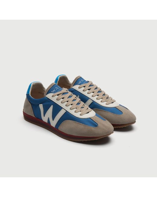 Walk London Blue Retro Runner Trainer for men