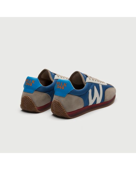 Walk London Blue Retro Runner Trainer for men