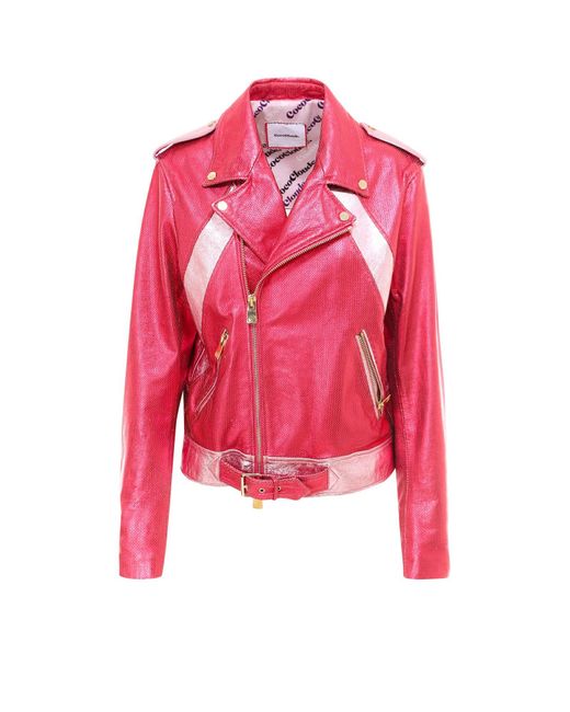 Coco Cloude Pink Metallised Leather Jacket