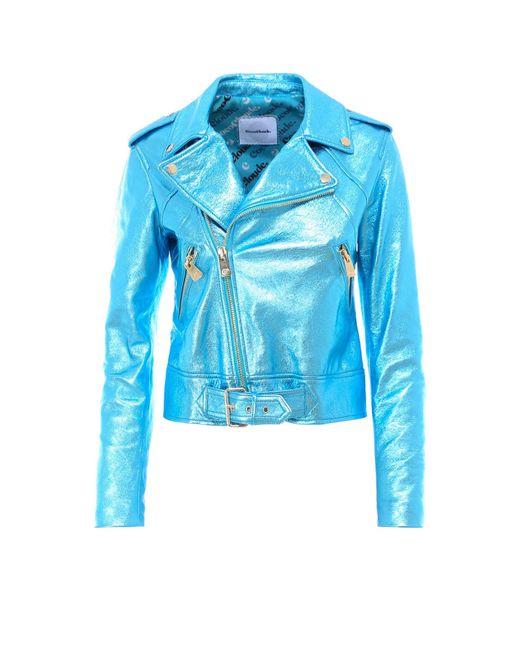 Coco Cloude Blue Metallic Leather Jacket
