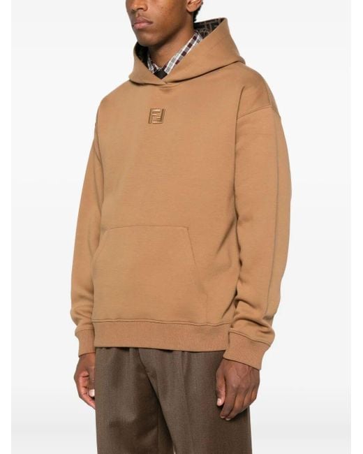 Fendi Natural Cotton Hoodie With Ff Lining for men