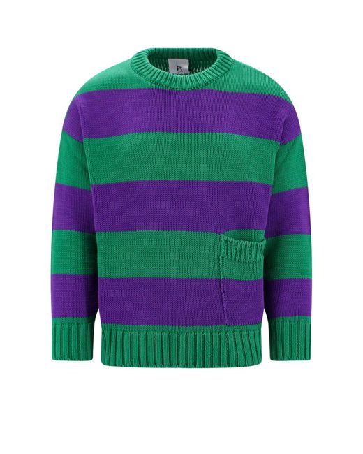 PT Torino Purple Cotton Sweater With Striped Motif for men