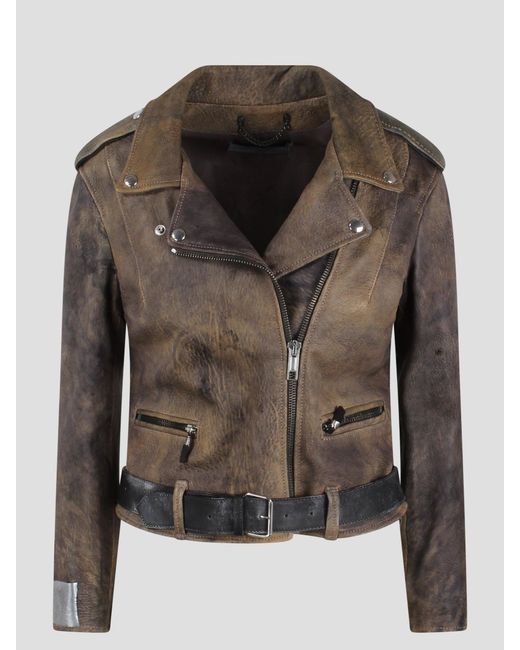 Golden Goose Deluxe Brand Brown Chiodo Leather Jacket