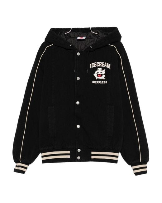 ICECREAM Black Cotton Hooded Bomber Jacket for men