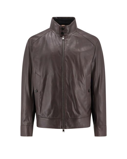 Boss Brown Leather Jacket for men