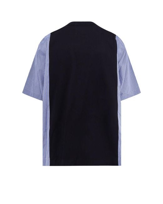Sacai Blue Cotton Jersey T-Shirt With Popeline Inserts for men