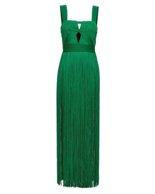 Hervé Léger Green Cutout Fringed Stretch-knit Gown