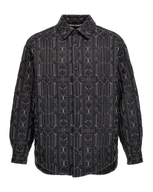Palm Angels Gray All Monogram Quilted Dover Jacket Coats, Trench Coats for men