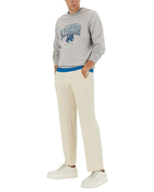 Maison Kitsuné Gray Logo-Embellished Sweatshirt With Classic Crew Neckline for men