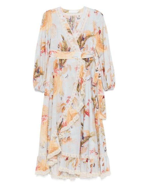Zimmermann White Floral-Print Maxi Dress With Lace Trim And Self-Tie Fastening