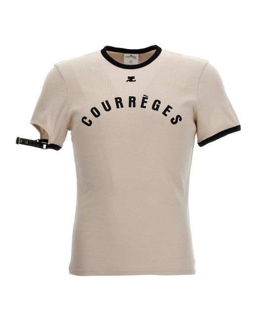Courreges Natural Logo Print T-Shirt for men