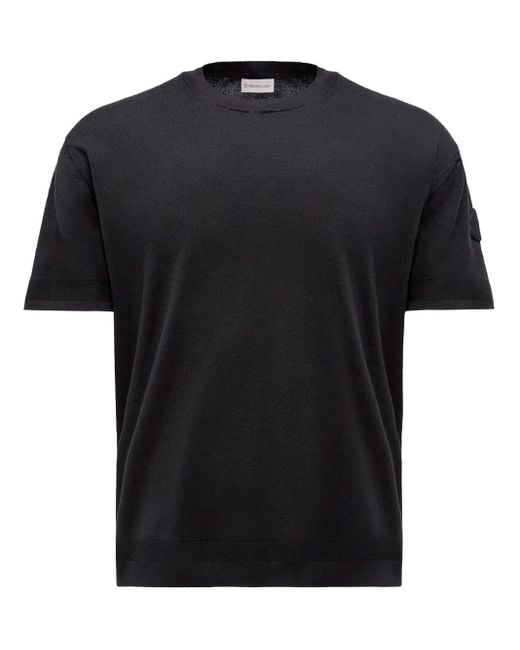 Moncler Black Silk & Cotton Knit T-Shirt for men